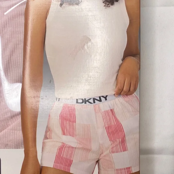 DKNY Ribbed Tank and Woven Shorts in Pink and White - Picture 2 of 8